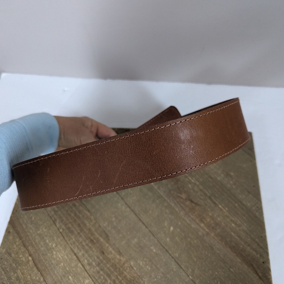 Simons Brown Leather Belt 2” Wide Silver Western Buckle Fits 30–34 Vintage Style - Picture 5 of 7